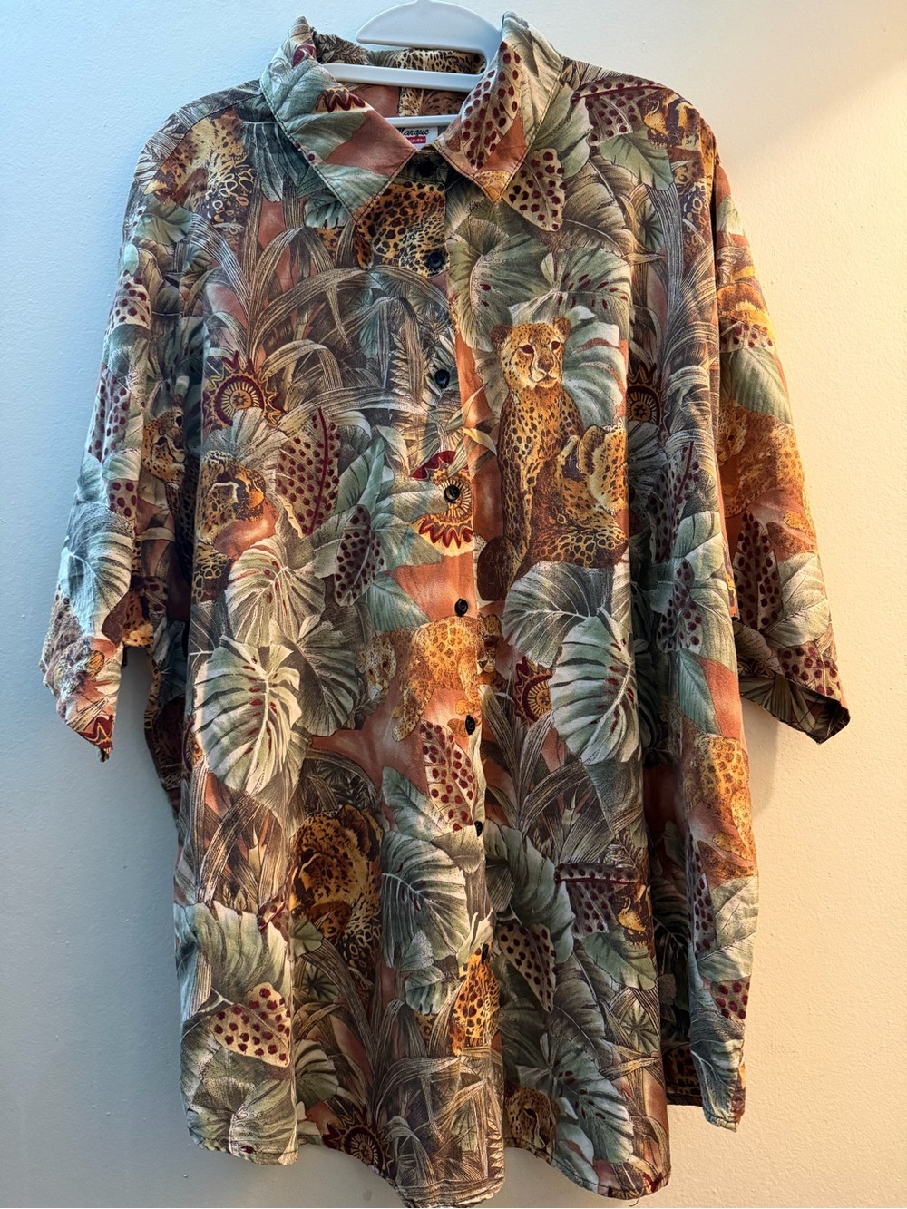 Vintage Safari Jungle Leopard Print Button Front Blouse Made USA